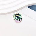 Detailed view of an enamel black cat in a pink flowerpot charm with golden trim - 12#