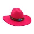 Rose red felt western cowboy hat with bohemian turquoise beaded leather band decoration - One Size / Rose Red