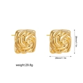 Detail of 14k gold geometric rose-shaped stud earrings showing 28mm size and 29.8g weight - Rose Pattern Square