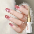 Dusty rose cat eye magnetic gel nail polish showing 10ml bottle and manicure effect - Light Strip Cat Eye Hibiscus