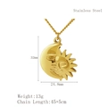 Golden stainless steel sun and moon pendant necklace with vintage celestial design - Sun Moon Shine Style (LN1976 Gold)