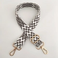 Adjustable wide shoulder strap with white and brown wave pattern and gold metal hardware - A6 Light Coffee