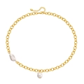 Elegante collar de cadena dorada con perlas barrocas naturales sobre fondo blanco puro - Chapado en Oro de 18K / Collar de perlas doradas (KN0160)