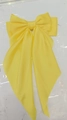 Elegant large yellow matte satin bow hair clip with long flowing ribbons for women - Bright Yellow