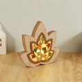 Lighted wooden maple leaf ornament with carved squirrel silhouette and forest theme - Maple Leaf