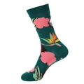 Chaussettes mi-hautes vert foncé avec motifs floraux tropicaux et texture côtelée - Taille unique / Style Floral Vert Foncé (1064)