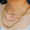 Three-layer gold stainless steel necklace set with cuban, snake, and twisted chains - Style 3-17 (Gold 3-Layer: Rope+Snake+Figaro)