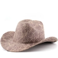 Cappello da cowboy western vintage marrone con trama screpolata e tesa larga curva - Corona Piatta / Cachi