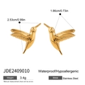 Detailed dimensions of gold stainless steel hummingbird earrings with waterproof features - Gold Hummingbird Style (JDE2409010)