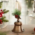 Bronze Christmas metal bell ornament with pine cones and red berries for festive decor - Small Black-Gold Bell (APYX324-3)