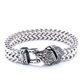 Detail of silver Viking wolf head clasp on a heavy stainless steel woven chain bracelet - As Shown In Style 5 22cm