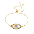 Detail van de gouden Evil Eye armband met blauw emaille en fonkelende kristallen - Blauw Wit Minimalistisch Boze Oog Stijl (S130-4)