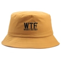 Ginger yellow cotton bucket hat with black Where's the Fish fishing theme print - Ginger Yellow