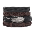 Handmade vintage multilayer leather bracelet set with silver wing charm in black and brown - Silver Wing Pendant Style (HTK002-G) / Set of 4