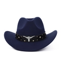 Dark blue Tibetan western cowboy hat with silver bull head emblem and studded leather band - M (56-59cm) / Navy Blue Rivets
