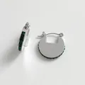 Elegant silver D-shaped hoop earrings featuring emerald green square-cut zircons - Silver + Green Zirconia (PDE1615)