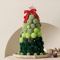 Mini árbol de Navidad de pompones verde degradado con lazo rojo y estrella blanca - 45cm / Verde Degradado - Grande (Con Luces)