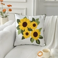 French country style white square cushion with embroidered sunflower on sofa - Large Sunflower (Cover Only)