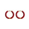 Detailed macro view of red enamel hoop earrings with 18K gold plated stainless steel - Red
