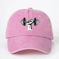 Pink washed cotton baseball cap with dumbbell graphic print and adjustable strap - Pink