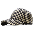 Classic houndstooth knitted baseball cap in navy and cream with a curved brim design - Adjustable / Deep Blue and Beige Houndstooth Style (02)