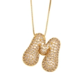 Puffy letter M necklace in gold plating with sparkling cubic zirconia crystals - Letter M / Gold