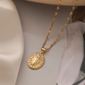 Collana placcata oro 18K con ciondolo Vergine Maria e zirconi su sfondo di seta - Vergine Maria Ovale