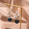 Baroque natural pearl earrings with large blue bead drop and elegant gold hooks - Blue Crystal Pearl Drop Earrings Set