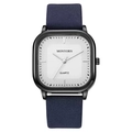 Montre à quartz carrée minimaliste avec boîtier noir mat et bracelet en cuir bleu marine - Cadran Blanc Bracelet Bleu