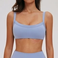 Hellblauer gebürsteter Yoga-BH mit Doppelträgern und offenem Rücken für Fitness - S / Graublau