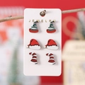 Three-pair Christmas earring set with striped elf hats and Santa hats on card - Elf Hats/Striped Hats Set (1555)