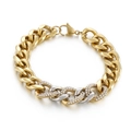 Gold-tone Cuban link bracelet featuring silver-tone pave crystal accents and lobster clasp - Gold Lobster Clasp Style (KB147200-Z)
