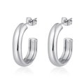 Minimalist silver chunky C-shaped hoop earrings with polished mirror finish for women - U-Shape 6MM*25MM / Steel