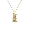 Collana con ciondolo a coniglio dorato con zirconi e un cuore di gemma sfumata - Forma di Coniglio Cavo (CN001540YH)