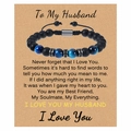 Bracelet pour hommes en oeil de tigre bleu et perles mates sur carte cadeau - À mon mari