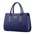 Elegante borsa blu navy con hardware dorato VEOFLIN e accenti metallici laterali - Blu scuro