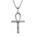 Silver Ankh cross pendant necklace with Eye of Horus motif and wheat chain link - Steel Color (Pendant Only)
