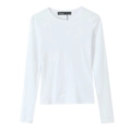 Classic long sleeve white crew neck T-shirt in cotton knit shown in a flat lay view - S / White