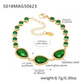 Golden stainless steel anklet set with green Czech glass stones and teardrop crystals - Waterdrop Style / 16+5cm / Gold Green