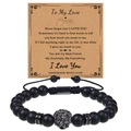 Detail of matte black onyx lion head bracelet with To My Love message card - To My Love