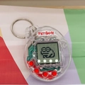 Transparent handheld electronic pet game keychain with red buttons and an LCD screen - Retro/Transparent White