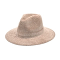 Classic beige wide-brim wool fedora hat with a vertical ribbed texture for women and men - Camel