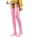 Pink cable-knit over-the-knee leg warmers in thick wool yarn for autumn and winter - Pink