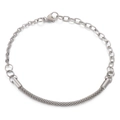 Minimalist silver woven mesh and cable chain link bracelet on white background - Spliced Mesh Chain Style (KB155321-Z)