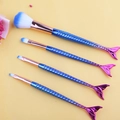 Set of four gradient mermaid tail makeup brushes with blue-white bristles on yellow background - Blue With PVC Bag