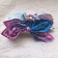 Blue and purple paisley bow hair claw clip with vintage pattern on white paper background - Bow Claw Clip / Blue-Purple Gradient Paisley Claw