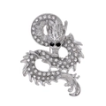 Silver dragon brooch with sparkling rhinestones in an elegant S-shaped pose - Bright Silver/White Stone