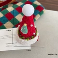 Pince à cheveux bonnet de Noël rouge avec perles et sapin sur tissu à carreaux - 10-Pince à Cheveux Chapeau Sapin de Noël Rouge