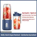 Portable blue juicer set with dual cups, stainless steel blades, and li-ion battery - Double Cup with Lid / 6-Blade Cutter / Blue