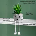 Artificial succulent in gray ceramic pot with hanging legs and smiley face relief - Smile Face Succulent Pot / Grey-Smile Face Style
